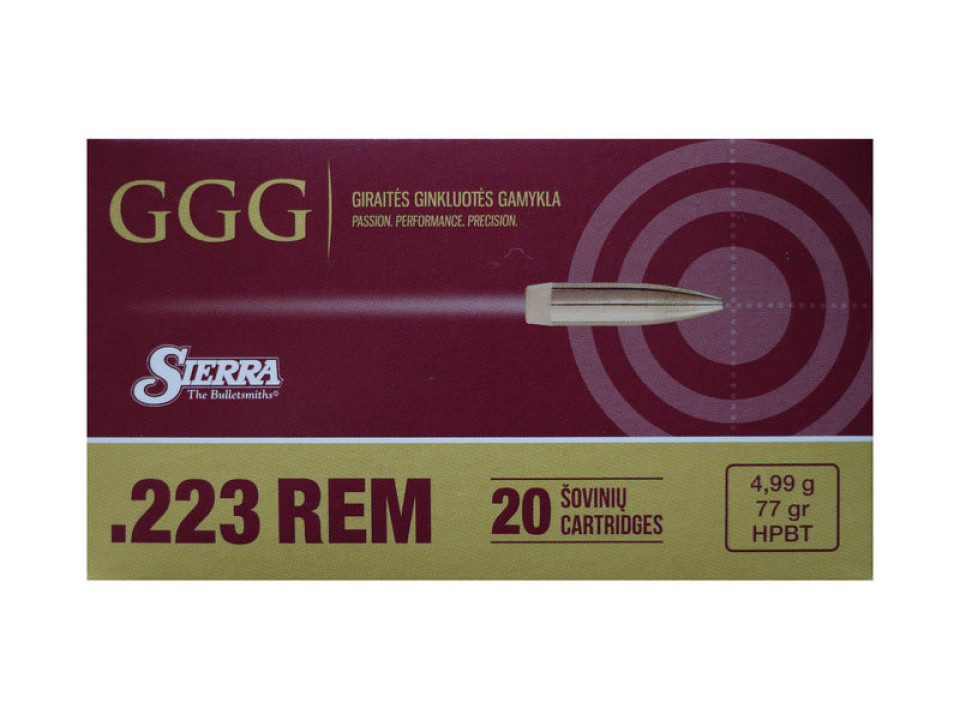 20 cartouches GGG 223 77 gr HPBT Sierra Matchking