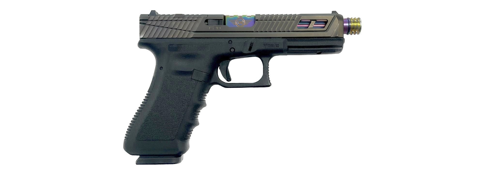 Glock L2D Custom 17 Gen 3 Culasse Catalyst Gris Métallique Canon Caméléon Fileté 1/2x28